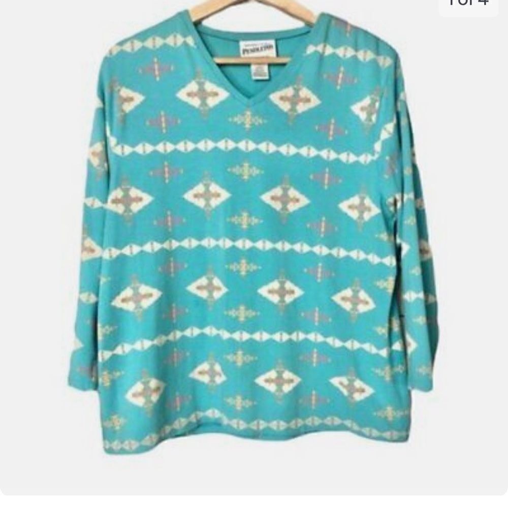 Vintage Pendleton Y2K Southwestern Aztec Womens Top Size Medium Long Sleeve
